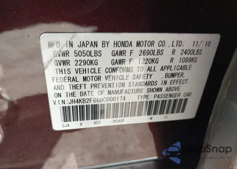 2011 Acura Rl 3.7 z USA, uszkodzony, nr VIN JH4KB2F66BC000174